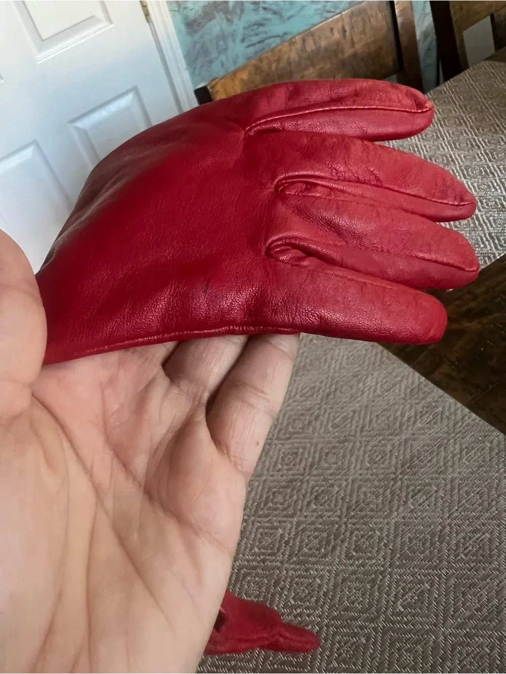 Ralph Lauren Red Leather Women's Gloves with Gold Snap Buttons